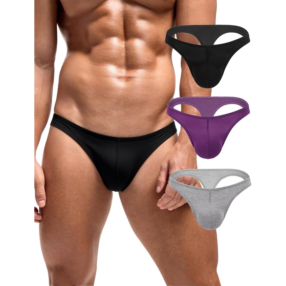 image:imageMens Thong GString Underwear Soft Stretch Brief Bulge Pouch Underwear  Mens Thong Underwear Sexy Low Rise Brief Stretchy lightweight Panties For Allday ComfortPurplegrayblack