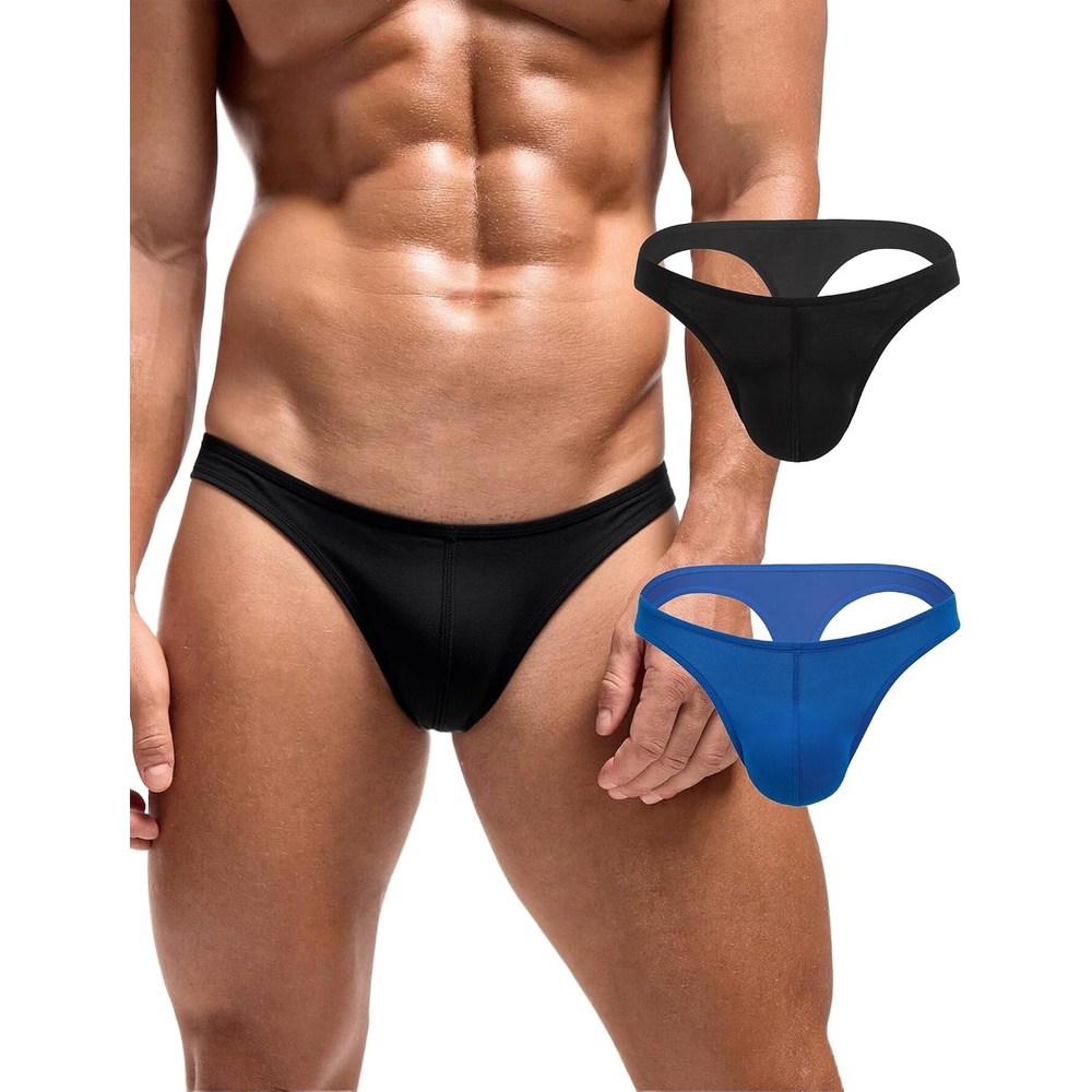 image:imageMens Thong GString Underwear Soft Stretch Brief Bulge Pouch Underwear  Mens Thong Underwear Sexy Low Rise Brief Stretchy lightweight Panties For Allday ComfortSky Blueblack