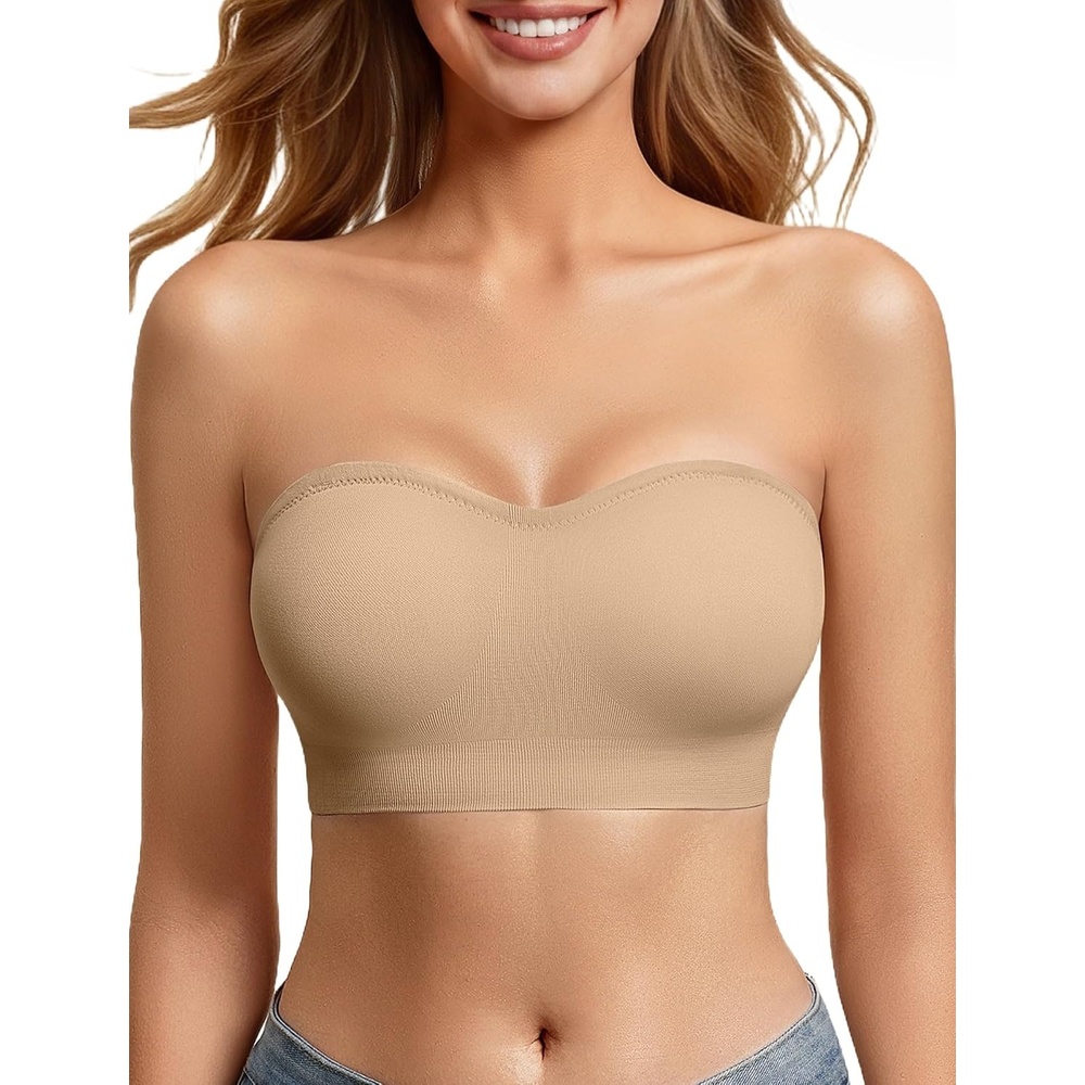 image:imageStrapless Bras for Women NonSlip Bandeau Bra Push Up Invisible Bralettes Seamless Wireless No Underwire Padded Tube Top BraNude