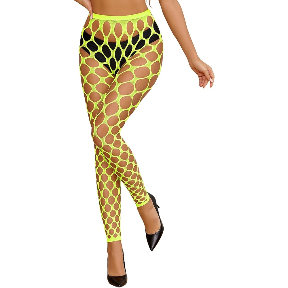 image:imageWomen Sexy Tights Fishnet Stockings Footless High Waist Pantyhose Leggings  Fish Net Thigh High Stockings Stretchy Comfortable Gothic Costume Rave Outfits for Cosplay HalloweenNeon Green