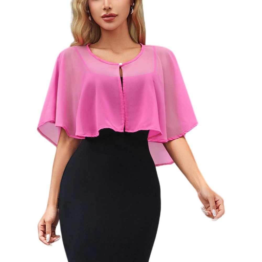 image:imageWomens Chiffon Shawl Wraps Shrug for Evening Dress Wedding Party Cover UpPink