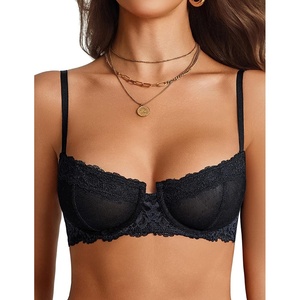 Avidlove Lace Balconette Women’s Sexy Bra Mesh Underwire Everyday Bra Unlined Lingerie(Black)