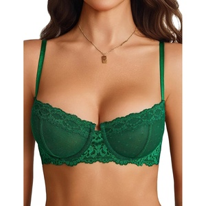 Avidlove Lace Balconette Women’s Sexy Bra Mesh Underwire Everyday Bra Unlined Lingerie(Green)