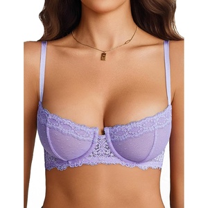 Avidlove Lace Balconette Women’s Sexy Bra Mesh Underwire Everyday Bra Unlined Lingerie(Lilac)