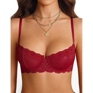 Avidlove Lace Balconette Women’s Sexy Bra Mesh Underwire Everyday Bra Unlined Lingerie(Wine Red)
