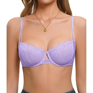 Avidlove Lace Bras for Women Sexy Balconette Bra Sheer Mesh Demi Bras Unlined Underwire Lingerie Bra(Lilac)