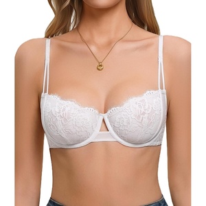 Avidlove Lace Bras for Women Sexy Balconette Bra Sheer Mesh Demi Bras Unlined Underwire Lingerie Bra(White)