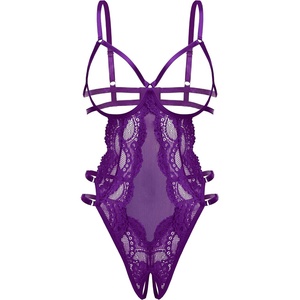 Avidlove Lace Lingerie for Women Strappy Cut Out Sexy Teddy Bodysuit | One Piece Outfits, Adjustable Strap, Mesh Teardrop Front, Thong Bottom, for Special Night, Valentine’s Day(Purple)