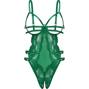 Avidlove Lace Lingerie for Women Strappy Cut Out Sexy Teddy Bodysuit | One Piece Outfits, Adjustable Strap, Mesh Teardrop Front, Thong Bottom, for Special Night, Valentine’s Day(Green)