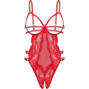 Avidlove Lace Lingerie for Women Strappy Cut Out Sexy Teddy Bodysuit | One Piece Outfits, Adjustable Strap, Mesh Teardrop Front, Thong Bottom, for Special Night, Valentine’s Day(Red)