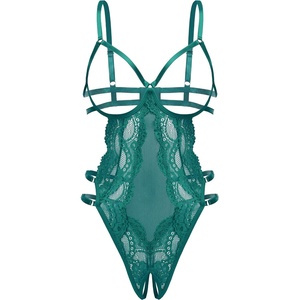 Avidlove Lace Lingerie for Women Strappy Cut Out Sexy Teddy Bodysuit | One Piece Outfits, Adjustable Strap, Mesh Teardrop Front, Thong Bottom, for Special Night, Valentine’s Day(Blue Green)