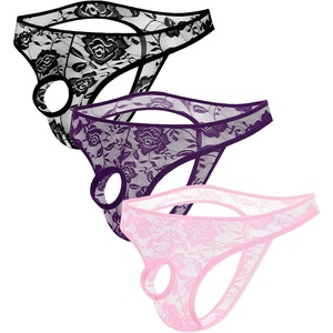 Avidlove Mens Lace Underwear Open Front Panties Low Rise Sexy Bikini Briefs 1-3 Pack(Pink+purple+black)