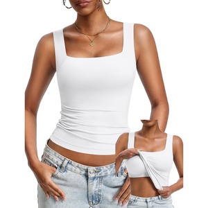 Avidlove Womens Built in Bra Tank Tops Double Lined U Neck Strechy Basic Summer Trendy Going Out Top(White)