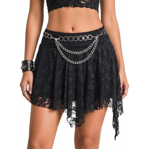 Avidlove Women’s Lace Mini Skirt Asymmetrical Short Skirt | Flowy Lace Hem, Stretch Waistband, For Beach, Club, Rave Festival Outfits, Summer, Halloween(Black)