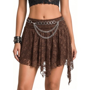 Avidlove Women’s Lace Mini Skirt Asymmetrical Short Skirt | Flowy Lace Hem, Stretch Waistband, For Beach, Club, Rave Festival Outfits, Summer, Halloween(Brown)