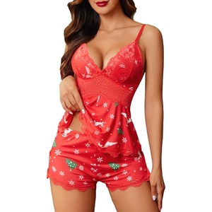 Avidlove Womens Sweetness Cami Set Lace Camisole Lingerie Nightwear Sexy Pajamas Lounge Sets(Christmas Reindeer Red)