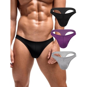 Men’s Thong G-String Underwear Soft Stretch Brief Bulge Pouch Underwear | Men’s Thong Underwear Sexy Low Rise Brief, Stretchy lightweight Panties For All-day Comfort(Purple+gray+black)