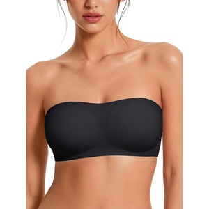 Strapless Bras for Women No-Slip Bandeau Push Up Wireless Comfy Seamless No Underwire Padded Jelly Tube Top Bra(Black)