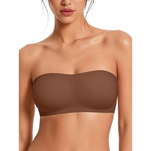 Strapless Bras for Women No-Slip Bandeau Push Up Wireless Comfy Seamless No Underwire Padded Jelly Tube Top Bra(Brown)