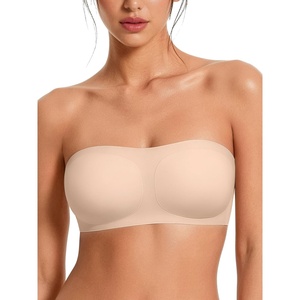 Strapless Bras for Women No-Slip Bandeau Push Up Wireless Comfy Seamless No Underwire Padded Jelly Tube Top Bra(Nude)