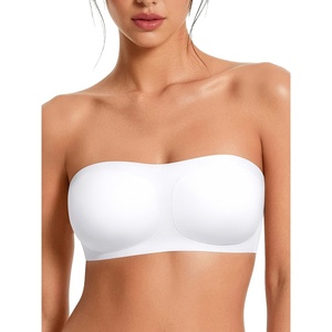 Strapless Bras for Women No-Slip Bandeau Push Up Wireless Comfy Seamless No Underwire Padded Jelly Tube Top Bra(White)