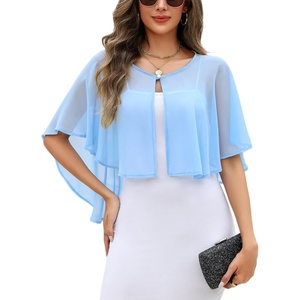 Women’s Chiffon Shawl Wraps Shrug for Evening Dress Wedding Party Cover Up(Light Blue)