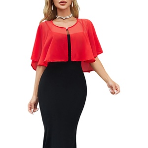 Women’s Chiffon Shawl Wraps Shrug for Evening Dress Wedding Party Cover Up(Red)